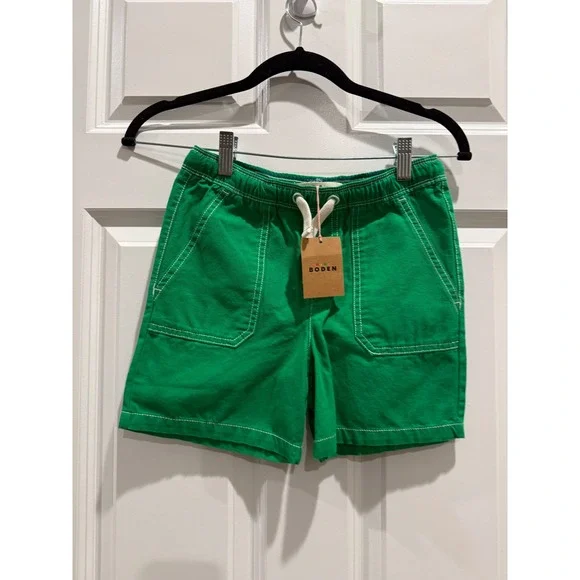 Mini Boden Boys Green Canvas Shorts Elastic Waist Drawstring NWT Size 7-8Y - Picture 1 of 3